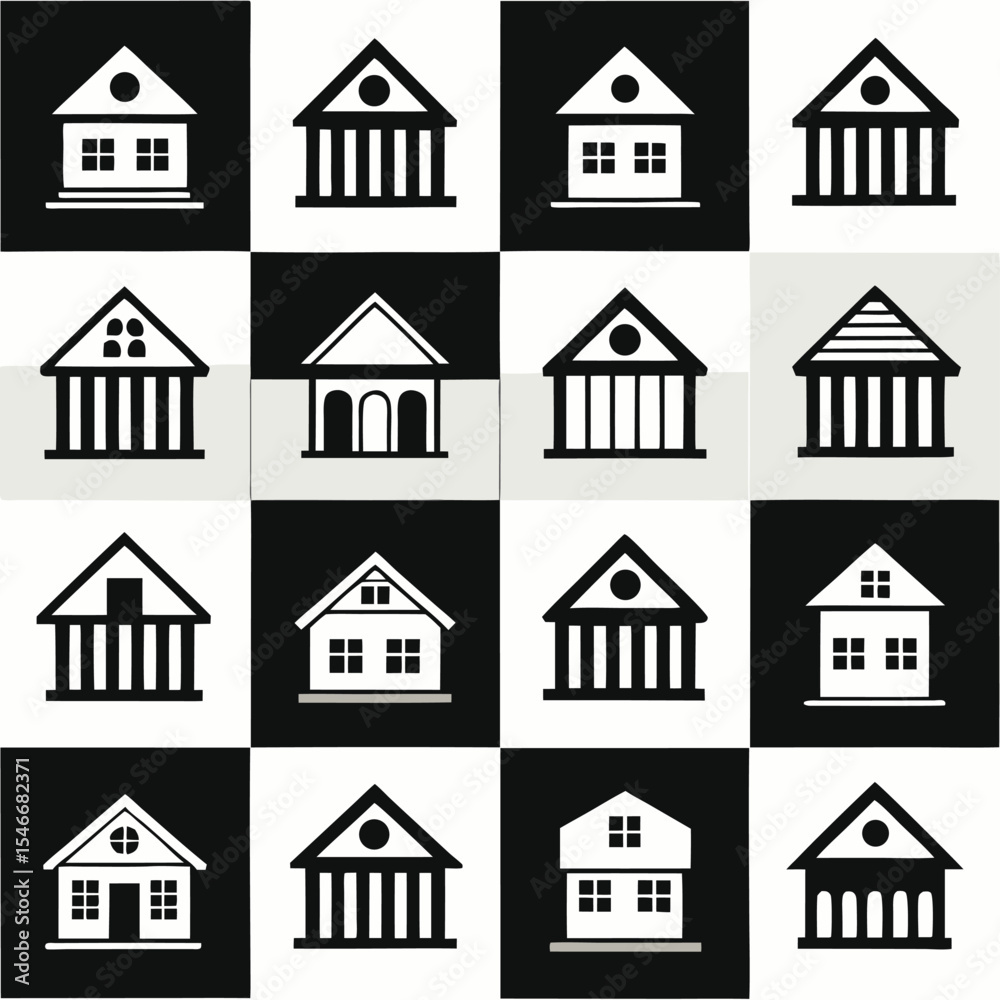 Fototapeta premium Minimalist House Icons Set - Black and White Home Symbols