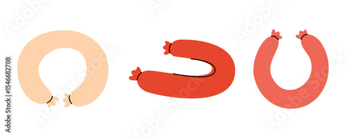 Round sausage, delicious sausages. Meat products. Vector illustration.