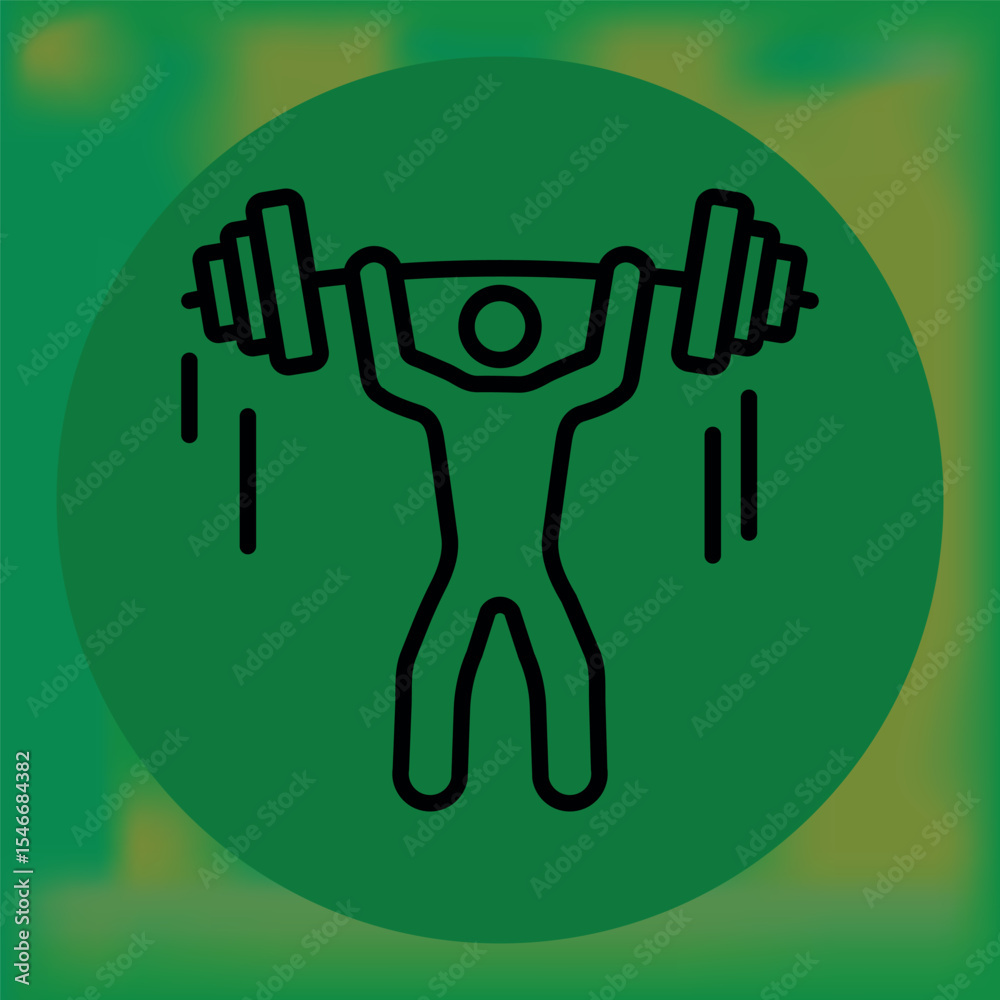 Obraz premium Minimalist illustration of a person lifting a barbell overhead, outlined in black on a green circle—ideal for weightlifting, strength, or fitness design themes.