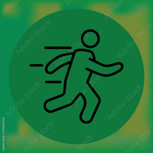 Minimalist black outline of a running person with motion lines on a green circular background—ideal for sports, fitness, or speed and movement concepts.