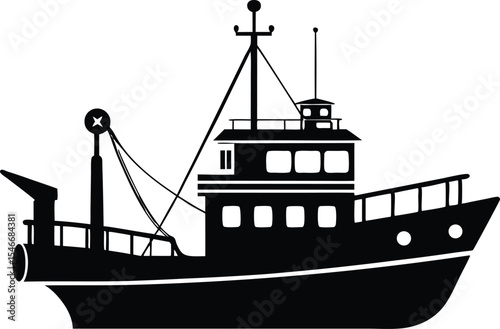 Fishing ship silhouette, fishing boat vector illustration