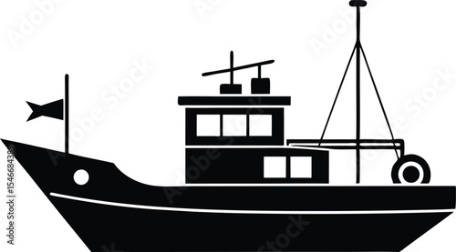 Fishing ship silhouette, fishing boat vector illustration