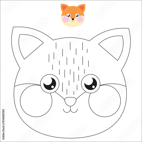 Coloring. Cute outlined faces of jungle and forest animals coloring vector illustrations.