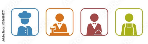Chef, Cashier, Waiter, Cleaner icon set illustration vector. Inside Square.