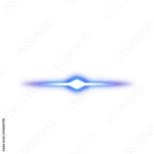 Glowing Blue Energy Light Effect. Horizontal Burst on Transparent Background. Neon Blue Energy Burst. Futuristic Abstract Glow