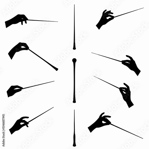 Conducting hands baton silhouette orchestra musical style