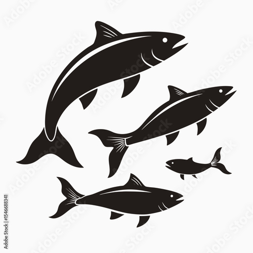 A school of fish swimming together in the ocean, viewed from the side