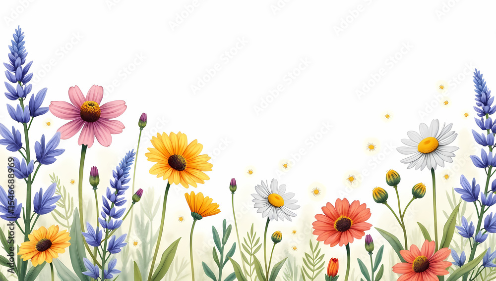 Obraz premium Watercolor Wildflowers Vector Illustration