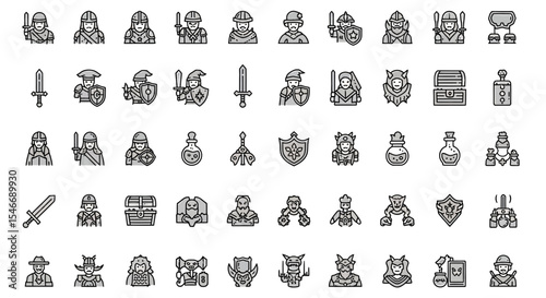 Extensive Collection of Medieval Fantasy Icons Knights, Swords, Shields, and More
