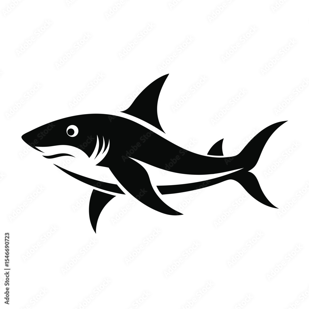 Fototapeta premium Silhouette of a shark swimming in the ocean viewed from the side