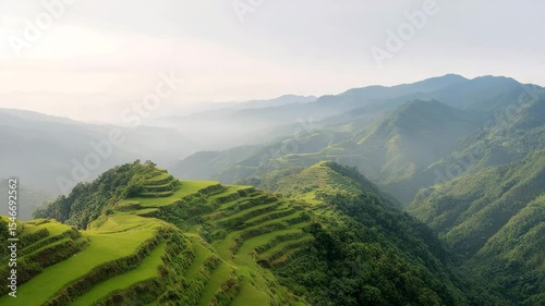 aerial view of rice terraces in philippines during soft twilight