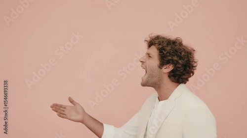 lecturer in minimalist office space portrait shifted to left expressive emotion