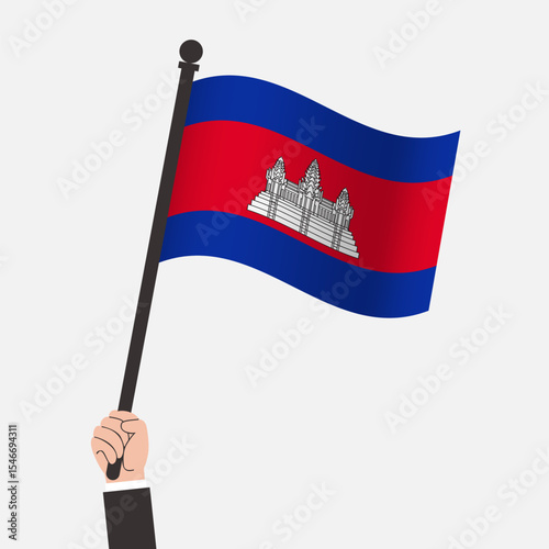Hand Holding Cambodia Waving Flag