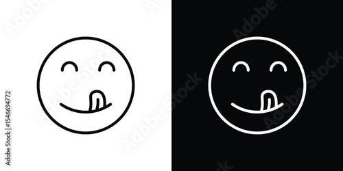 Yummy smile emoji icon in black. flat graphic vector icon