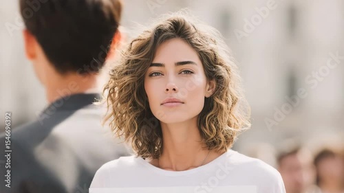 woman in crowded urban setting holding sign that says turn off federal internet