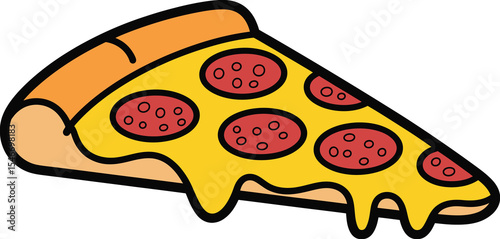 Delicious melted cheese pepperoni pizza slice cartoon