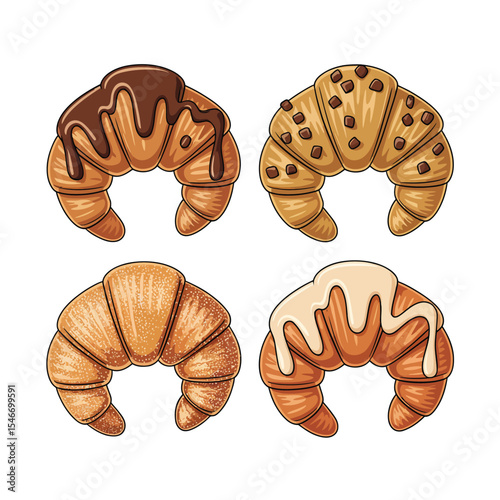 Four delicious croissants with various toppings