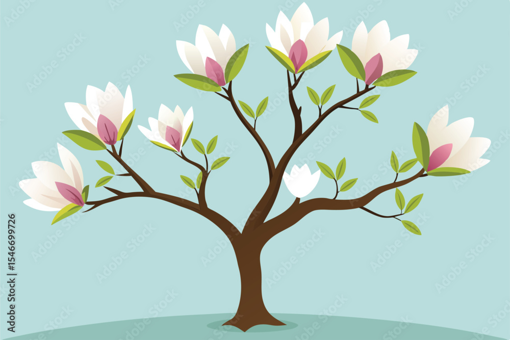 Obraz premium Magnolia tree vector illustration detailed clipart beautiful magnolia blossom floral design