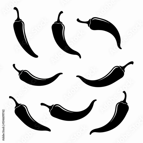 Chili pepper silhouette set with different positions