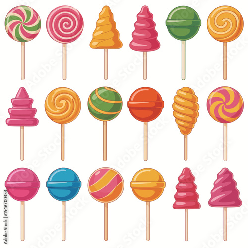 Collection of colorful lollipops on sticks