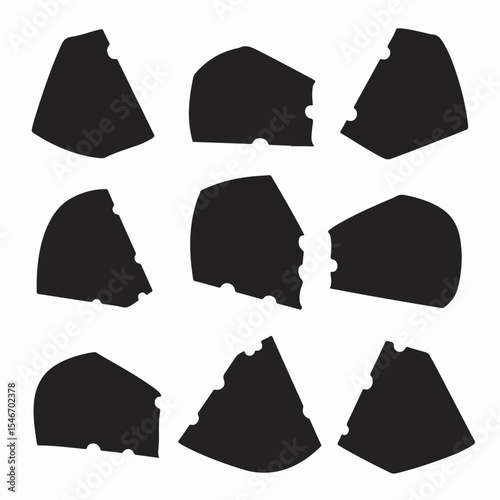 Cheese silhouette collection food ingredient isolated