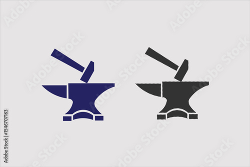 Hammer and anvil icon. Blacksmith's tool, forge attribute. Symbol of forging weapons or armor. Raster icon. Pictogram of work or hard labor. vector illustration