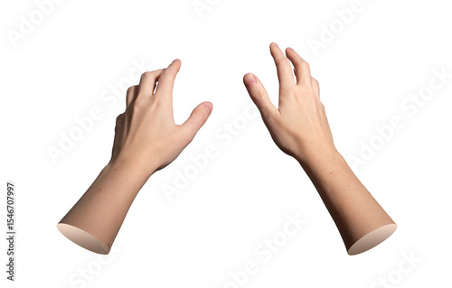 Valokuva Hands reaching out forward with open spread fingers and smooth wrist