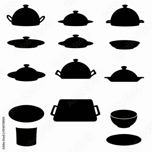 Casserole dishes cookware various shapes black silhouette