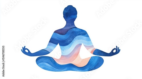 A serene silhouette of a person meditating amidst calming blue waves, embodying tranquility and mindfulness.
