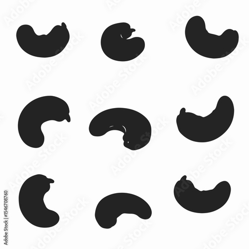 Cashew nuts food silhouette collection snack concept