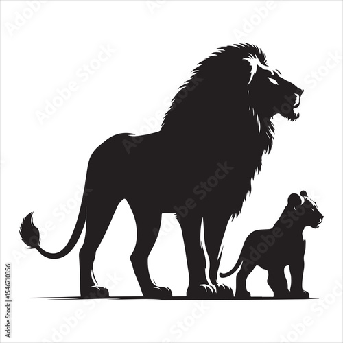 Silhouette vector of a lion standing on a white background
