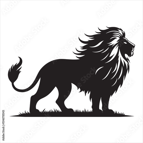 Silhouette vector of a lion standing on a white background