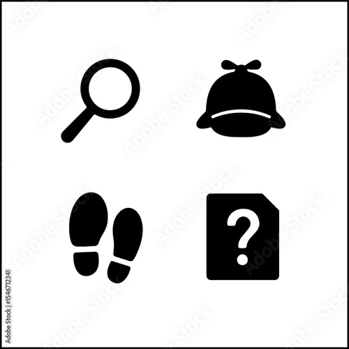 Detective icon set vector silhouette