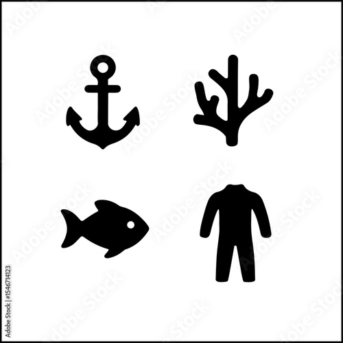 Diving icon set vector silhouette
