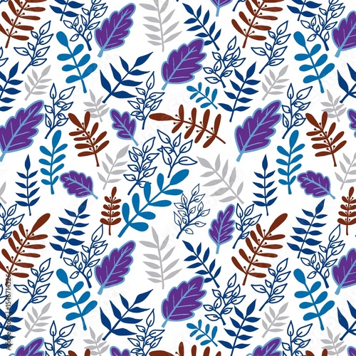 Vector seamless pattern various leaves botanical element background