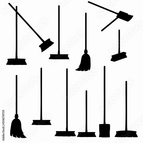 Broom silhouettes cleaning equipment sweeping tool