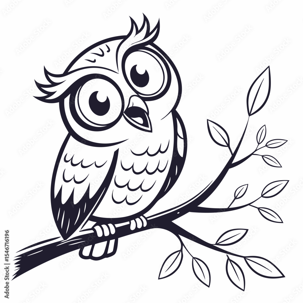 Obraz premium Illustration of owl, vector of a owl setting on a branch