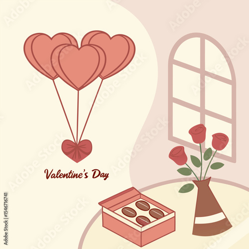 Vector happy valentines day design with heart roses flower and handwriting le
