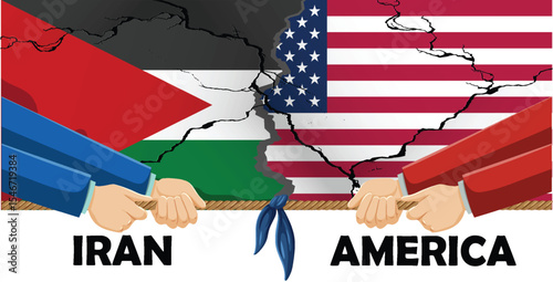 USA and Iran smashing together. Political conflict concept