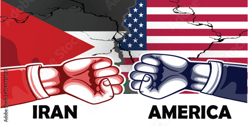 USA and Iran smashing together. Political conflict concept