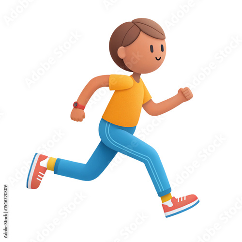 3D icon of a person jogging, cartoon body form, vibrant running shoes.