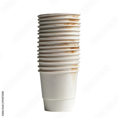 Stacked disposable cups with stains, showcasing casual and used appearance, perfect for illustrating waste or coffee culture