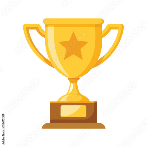 A golden trophy with a star symbolizes victory and achievement isolated on white background