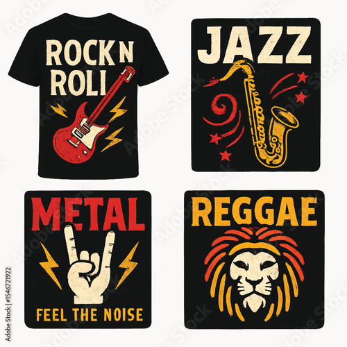 Rock, Jazz, Metal, Reggae Music Genre T-Shirt Designs