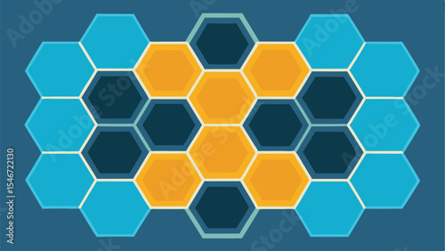 Abstract honeycomb hexagon pattern with geometric arrangement in blue and orange tones