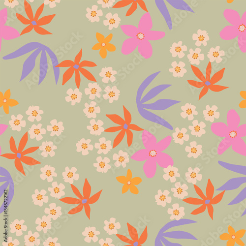 Cute feminine seamless watercolor pattern with little tiny wildflowers, hand drawn