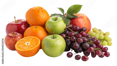Garden fresh mixed fruits isolated on white or transparent background