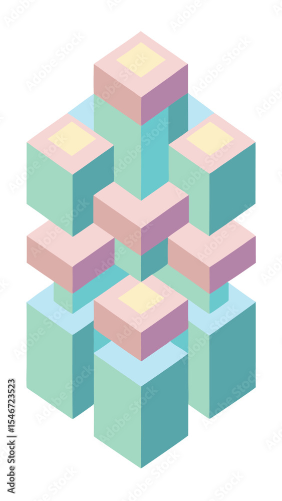 Obraz premium Abstract isometric composition in pastel colors with transparency for various design projects