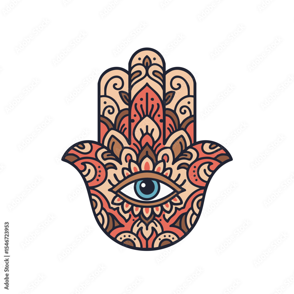 Naklejka premium Hamsa Hand with Central Eye Flat Charm Icon