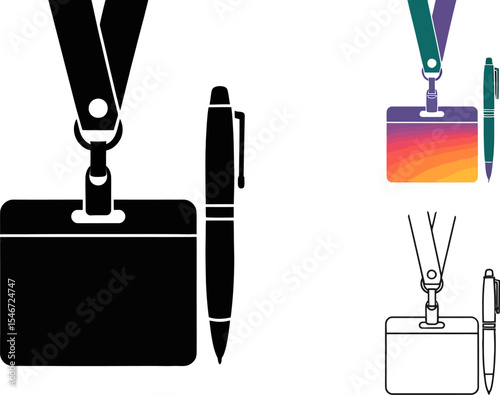 Identification badge vector design with lanyard and pen for business and event access control use editable stock vector illustration